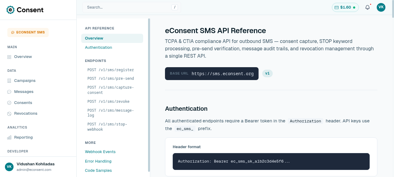 SMS API documentation