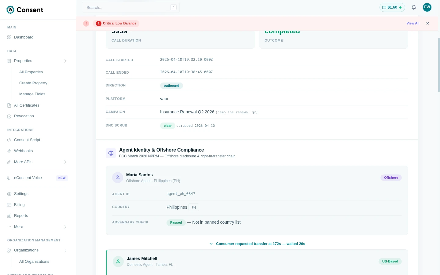 Offshore agent chain tracking