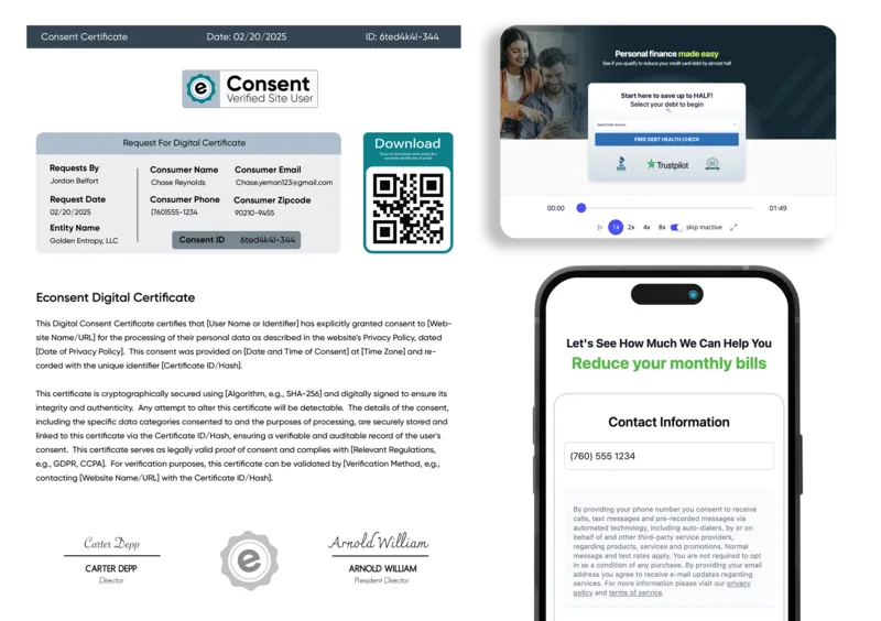 Consent certificate and session replay preview