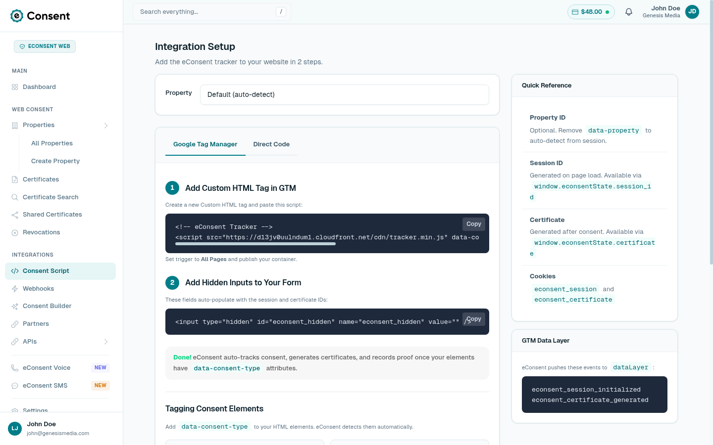 Google Tag Manager setup with eConsent script